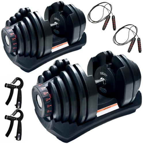 MotionGrey Adjustable Dumbbell 10 to 90 LB, Free High Strength Hand Grip Included 15 Adjustable Weight Settings Dumb Bell Barbell, Anti-slip Metal