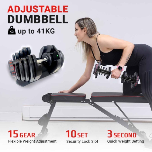 MotionGrey Adjustable Dumbbell 10 to 90 LB, Free High Strength Hand Grip Included 15 Adjustable Weight Settings Dumb Bell Barbell, Anti-slip Metal