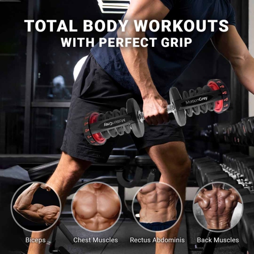 MotionGrey Adjustable Dumbbell 10 to 90 LB, Free High Strength Hand Grip Included 15 Adjustable Weight Settings Dumb Bell Barbell, Anti-slip Metal