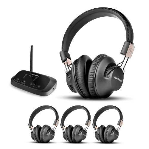 AVANTREE  Quartet 2 - Bluetooth-Compatible Wireless Group Listening Headphones & Transmitter Set for Parties, Silent Discos, Church, Tv
