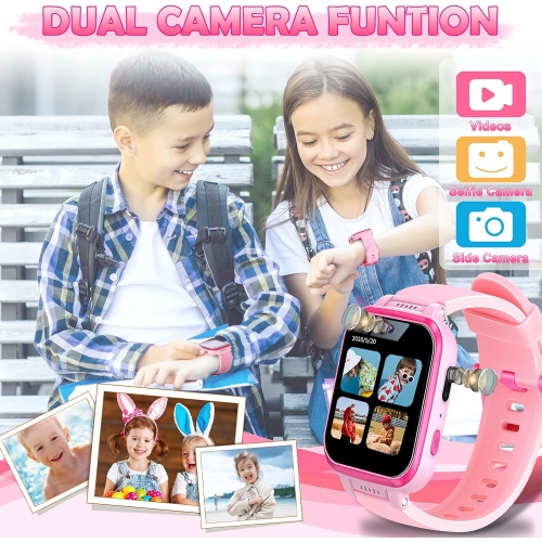 Montre intelligente pour enfants Toy Watch pour filles, écran tactile HD deux caméras Music Player Games Flashlight Calculator
