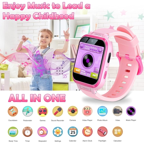 Montre intelligente pour enfants Toy Watch pour filles, écran tactile HD deux caméras Music Player Games Flashlight Calculator