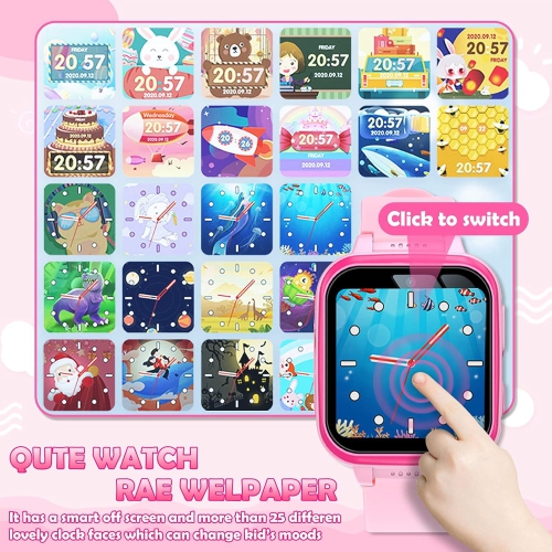 Montre intelligente pour enfants Toy Watch pour filles, écran tactile HD deux caméras Music Player Games Flashlight Calculator