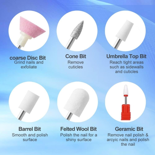 Perceuse à ongles électrique sans fil, manucure de polisseuse portative avec forets à ongles et bandes à poncer