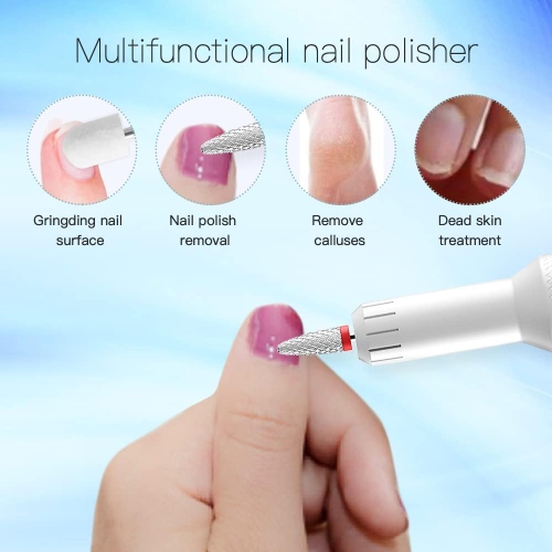 Perceuse à ongles électrique sans fil, manucure de polisseuse portative avec forets à ongles et bandes à poncer