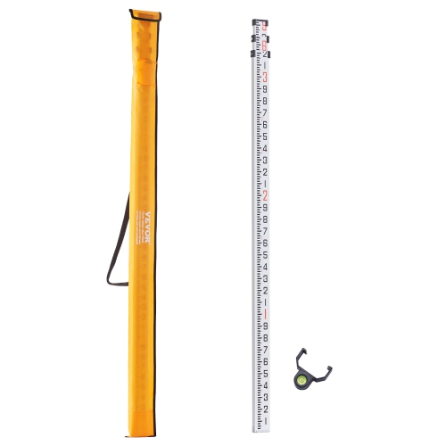 VEVOR 9-Feet/10ths Aluminum Grade Rod, 3 Sections Telescopic Measuring Rod, Double-Sided Scale 1/10ft Leveling Rod Stick,Aluminum Alloy Survey Rod