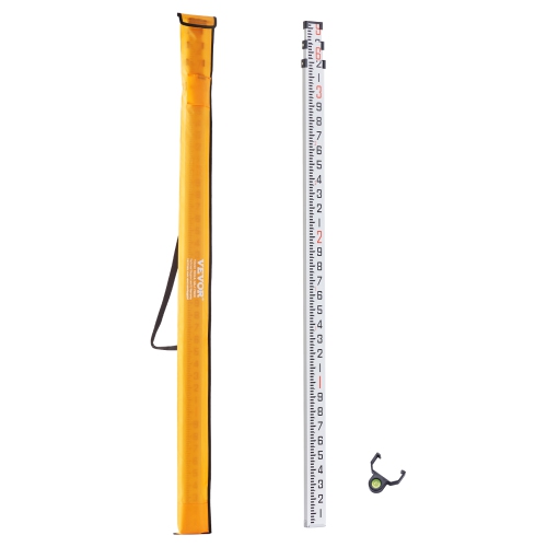 VEVOR 9-Feet/10ths Aluminum Grade Rod, 3 Sections Telescopic Measuring Rod, Double-Sided Scale 1/10ft Leveling Rod Stick,Aluminum Alloy Survey Rod