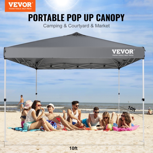VEVOR 10 x 10 ft,Pop Up Canopy Tent, 250 D PU Silver Coated Tarp, with Portable Roller Bag and 4 Sandbags, Waterproof and Sun Shelter Gazebo for