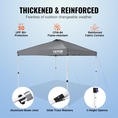 VEVOR 10 x 10 ft,Pop Up Canopy Tent, 250 D PU Silver Coated Tarp, with Portable Roller Bag and 4 Sandbags, Waterproof and Sun Shelter Gazebo for