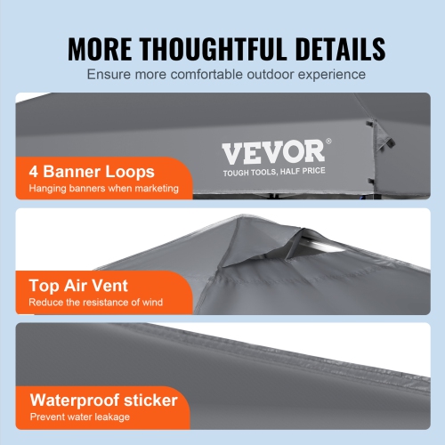 VEVOR 10 x 10 ft,Pop Up Canopy Tent, 250 D PU Silver Coated Tarp, with Portable Roller Bag and 4 Sandbags, Waterproof and Sun Shelter Gazebo for