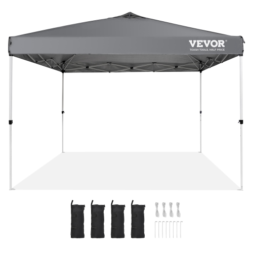 VEVOR 10 x 10 ft,Pop Up Canopy Tent, 250 D PU Silver Coated Tarp, with Portable Roller Bag and 4 Sandbags, Waterproof and Sun Shelter Gazebo for