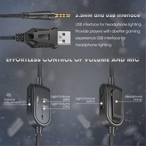 PC/PS4 gaming headset, over-ear wired stereo ligero gaming headset with microphone LED light
