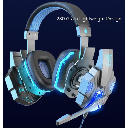 Wired headphones with soft earmuffs, gaming headset with noise cancelling microphone, LED light, stereo surround sound