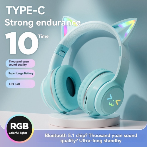 GREEN SCENIC  [ Gradient] Gradient Cat Ear Headset | 85Db Safe Volume | Protein Leather Earmuffs | Tablet/mobile Phone Compatible | Children's