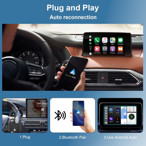 Wireless Android Auto Adapter, Add CarPlay to Any Vehicle, Portable, Bluetooth Low Latency, Easy to Install, Plug and Play
