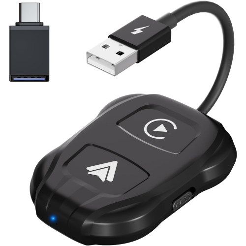 Wireless Car Adapter Converts Wired CarPlay to CarPlay Wireless Plug and Play Fast and Automatic Connection l Switch between iOS and Android Systems