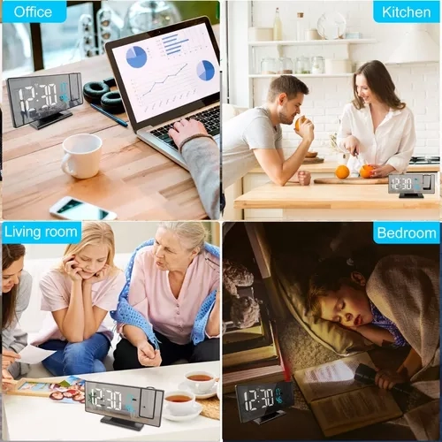 3D Projection Alarm Clock Snooze Large LED Mirror Clock Display Temperature Automatic Brightness Bedroom Bedside Clock