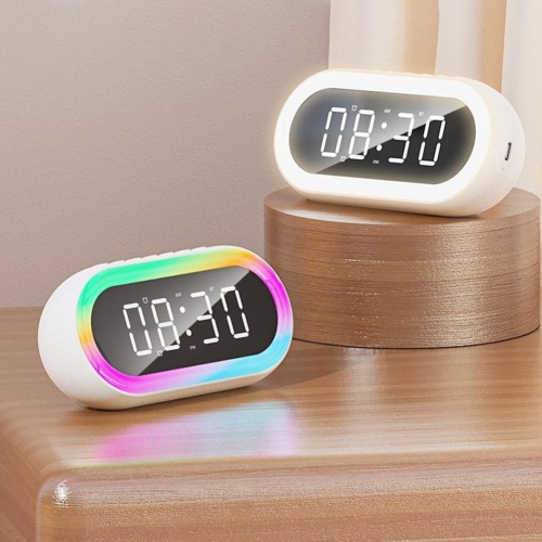 Modern digital alarm clock with RGB night light RGB mood light stereo surround sound colorful HD speakers