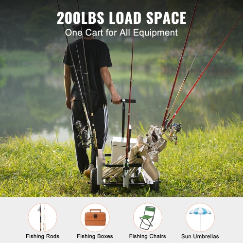 VEVOR 200 lbs Load Capacity,Beach Fishing Cart, Fish and Marine Cart with Two 11" Big Wheels Rubber Balloon Tires for Sand, Heavy-Duty Steel Pier