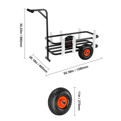 VEVOR 200 lbs Load Capacity,Beach Fishing Cart, Fish and Marine Cart with Two 11" Big Wheels Rubber Balloon Tires for Sand, Heavy-Duty Steel Pier