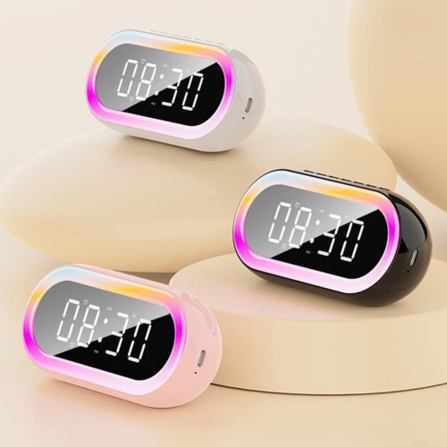 Modern digital alarm clock with RGB night light RGB mood light stereo surround sound colorful HD speakers