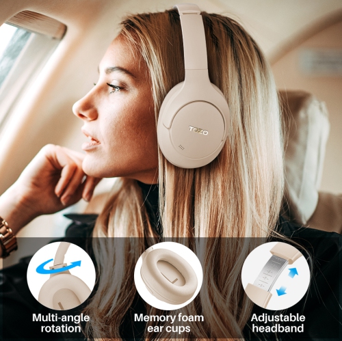 TOZO HT2 Hybrid Active Noise Cancelling Headphones, Wireless Over Ear Bluetooth Headphones, 60H Playtime, Hi-Res Audio Custom EQ via App Deep Bass