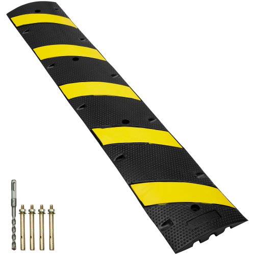 VEVOR 72'' Rubber Speed Bump, Dual Channel, Supports up to 22000 lbs,Traffic Speed Hump with Yellow Reflective Strip,Includes 4 Expansion Screws &