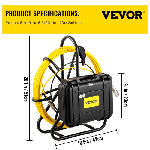 Caméra VEVOR 150&nbsp;pi ewer, caméra d'inspection de pipeline avec écran de 9 pouces, caméra étanche IP68 Borescope avec 12 LED réglables, carte