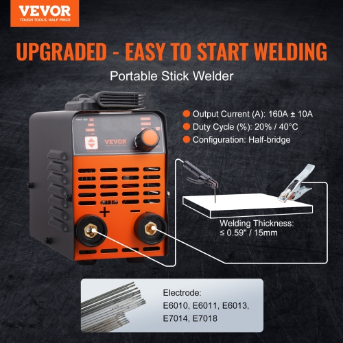 VEVOR 160A ARC Stick Welder, Lift TIG 2-IN-1 Welding Machine with IGBT Inverter 110V/220V Portable MMA Welder Machine with Hot Start, Arc force and
