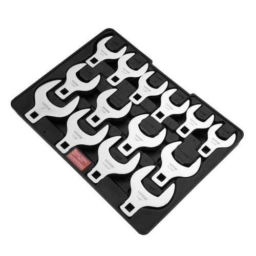 VEVOR 1/2" Crowfoot Wrench Set, Drive 14-Piece SAE Crows Foot Wrench Set with Storage Tray, 40CR Material with Laser Etched Sizing, for Mechanical