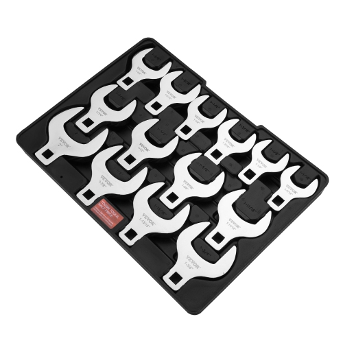 VEVOR 1/2" Crowfoot Wrench Set, Drive 14-Piece SAE Crows Foot Wrench Set with Storage Tray, 40CR Material with Laser Etched Sizing, for Mechanical