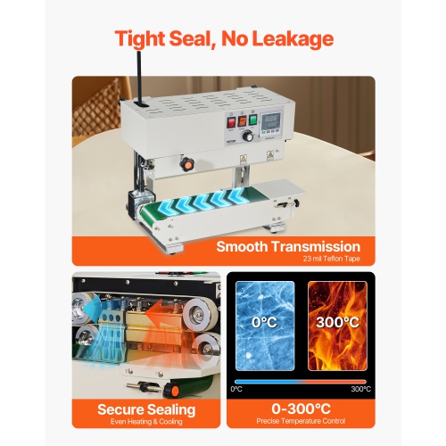 VEVOR 0.24-0.47 in/6-12 mm Seal Width, Continuous Bag Band Sealing Machine, Vertical Band Sealer Machine with Digital Temperature Control, for