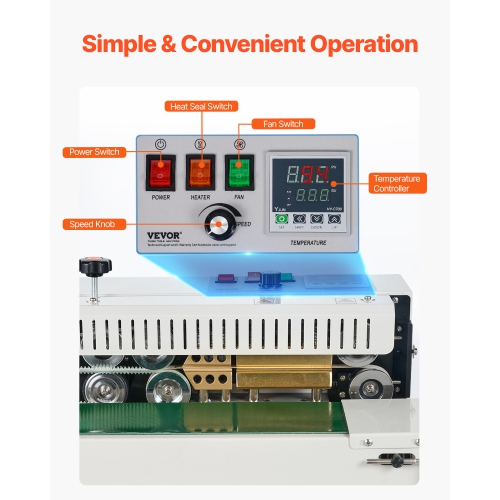 VEVOR 0.24-0.47 in/6-12 mm Seal Width, Continuous Bag Band Sealing Machine, Vertical Band Sealer Machine with Digital Temperature Control, for