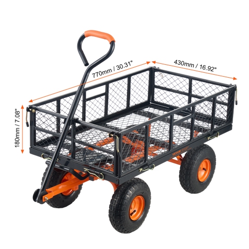 VEVOR 400 lbs Load Capacity Garden Cart, Sturdy Metal Utility Wagon with Simple Assembly, Versatile Dump Cart with Dual-Function Handle, Wheelbarrow,