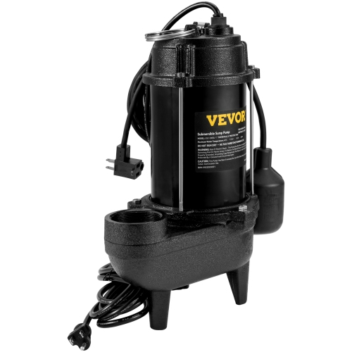 VEVOR 3/4 HP Submersible Sewage Pump, 5880 GPH, 1050W, Durable Cast Iron, Includes 2" Outlet and 10 ft Piggy-back Float Switch, Ideal for Septic