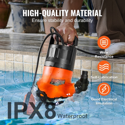 VEVOR 1 HP Utility Pump, 4000 GPH High Flow, 31 ft Head, Sump Pump Submersible Water Pump Portable Utility Pump with 10 ft Long Power Cord for