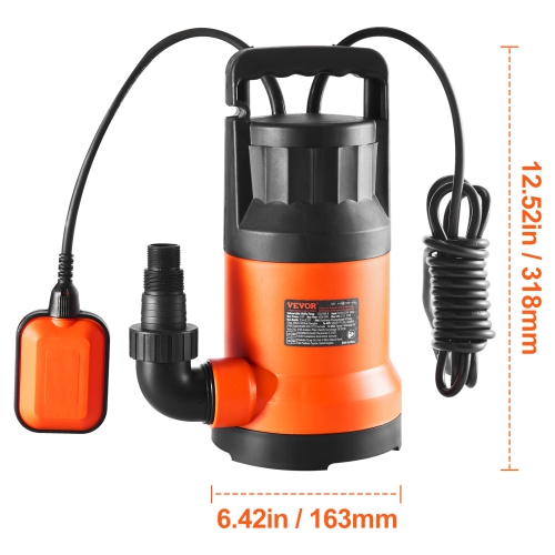 VEVOR 1 HP Utility Pump, 4000 GPH High Flow, 31 ft Head, Sump Pump Submersible Water Pump Portable Utility Pump with 10 ft Long Power Cord for
