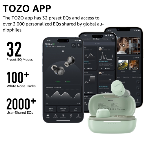 TOZO A1 Earbuds True Wireless Stereo Sound Bass 2 Mic for AI Calls-Green