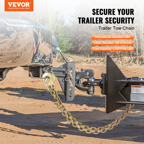 VEVOR 3/8" x 2.9' G80 Transport Binder Chain, 2-Pack Tow Chain with Clevis Snap Hook, 7100 lbs Safe Working Load, Heavy Duty Logging Chain for