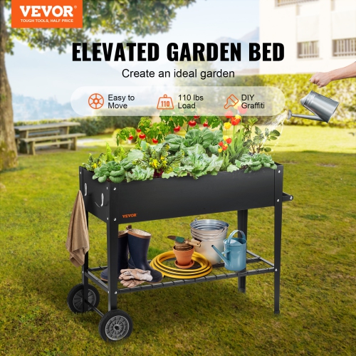 VEVOR 42.5 x 19.5 x 31.5 inch Galvanized Metal Planter Box, Elevated Outdoor Planting Boxes with Legs, for Growing Flowers/Vegetables/Herbs in