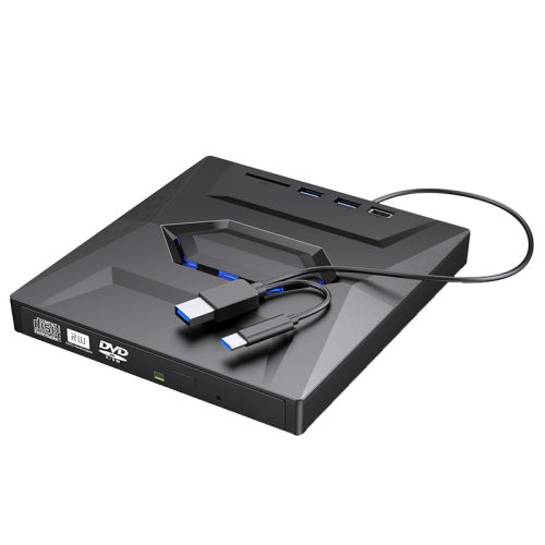 External CD DVD Drive USB 3.0 & USB-C CD ROM Burner DVD Player with USB Hub & SD Card Reader,Portable CD DVD Optical Disk Drive Writer for Laptop PC