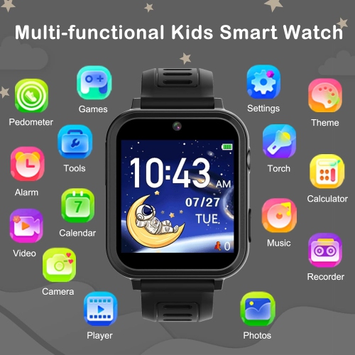 Montre intelligente pour petits garçons et filles, montres intelligentes Jouets avec 24 jeux Caméra Enregistreur vidéo Calendrier Alarme musique