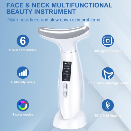 Face and Neck Beauty Device, Skin Care Facial Massager, Multi-Function 6 in 1 Light Therapy Face Contouring Tool for Daily Skin Care at Home