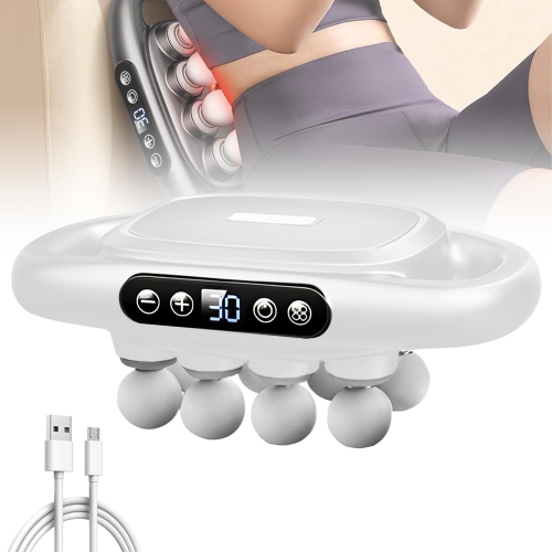 8-head fascia gun muscle massager with strong force for the whole body, upper and lower legs, electric multi-head massage gun——White