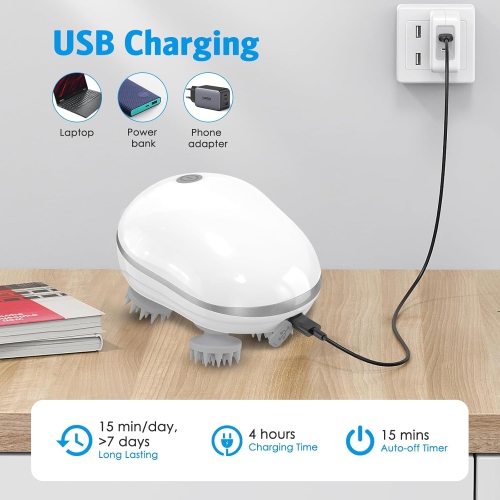 Electric Smart Head Scalp Massager Health Care Relaxation Neck Body Massage Kneading Vibrator Red Light Nourishing Hair_White