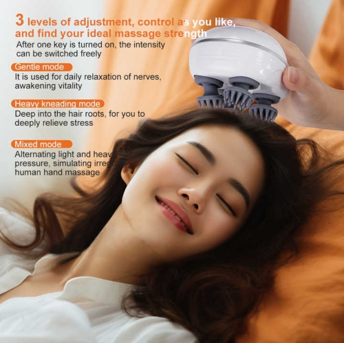 Electric Smart Head Scalp Massager Health Care Relaxation Neck Body Massage Kneading Vibrator Red Light Nourishing Hair_White