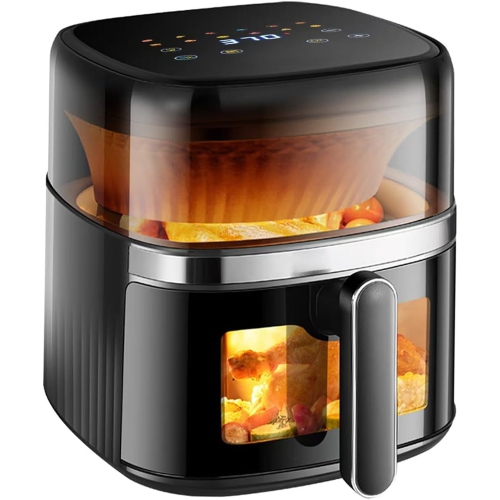 T&Jero 6QT Air Fryer Toaster Oven | 12-in-1 Digital Presets, XL Cooking Window, Nonstick Basket & Crisper Plate