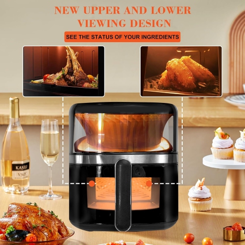 T&Jero 6QT Air Fryer Toaster Oven | 12-in-1 Digital Presets, XL Cooking Window, Nonstick Basket & Crisper Plate