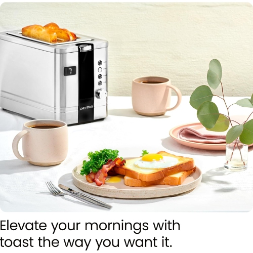 Chefman 2-Slice Digital Toaster, Extra-Wide Slots, Stainless Steel, Defrost, Reheat & Cancel Functions