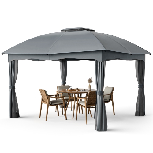 Image 1 de 10.. Gymax 12' x 10' Patio Heavy Duty Steel Gazebo Canopy Double Vented Outdoor Gray